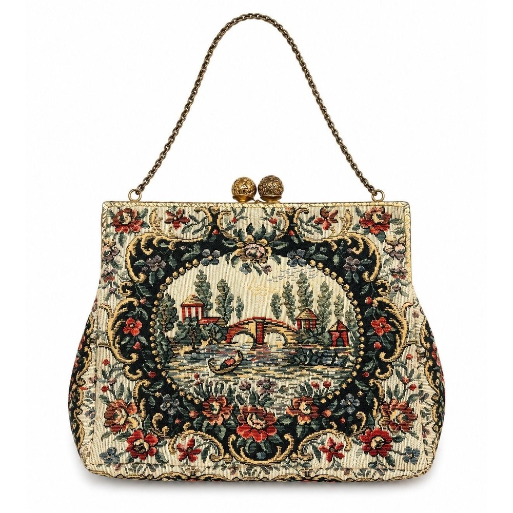 ⚜️110. 1950s Walborg Tapestry Evening Bag Made in France Scenic Frame Bag
